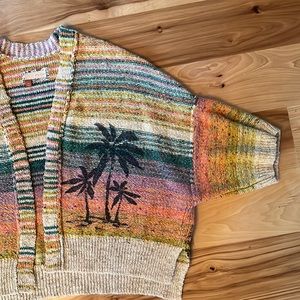 Rainbow tropical knit short sleeve sweater